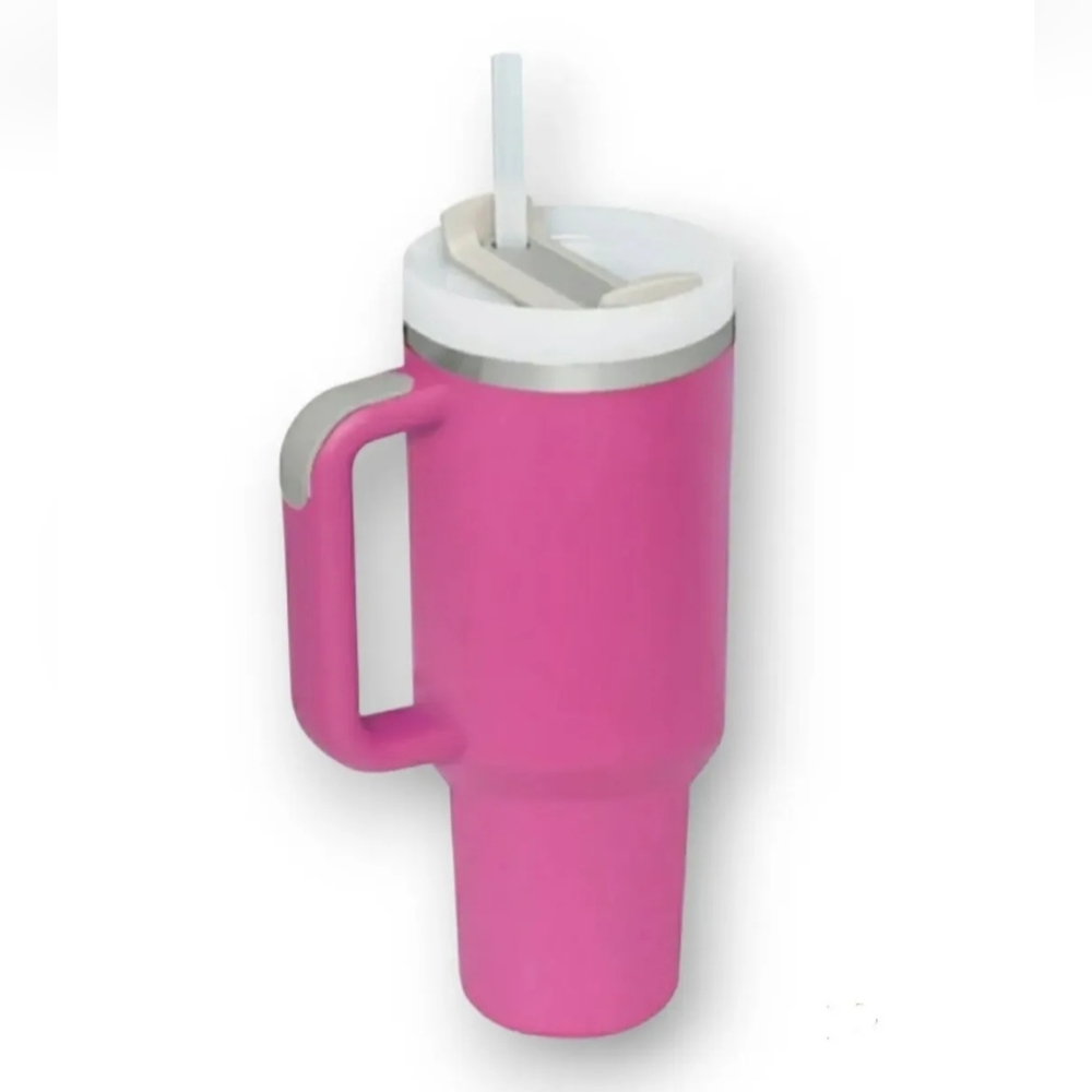 40 OZ Adventure Quencher Travel Tumbler Insulated Cup Handle Lid Straw, Pink - Picture 3 of 7